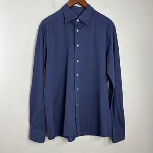 Eton Knit Pique Slim Fit Men's Casual Dress Shirt XL Blue Button Up‎ Long Sleeve